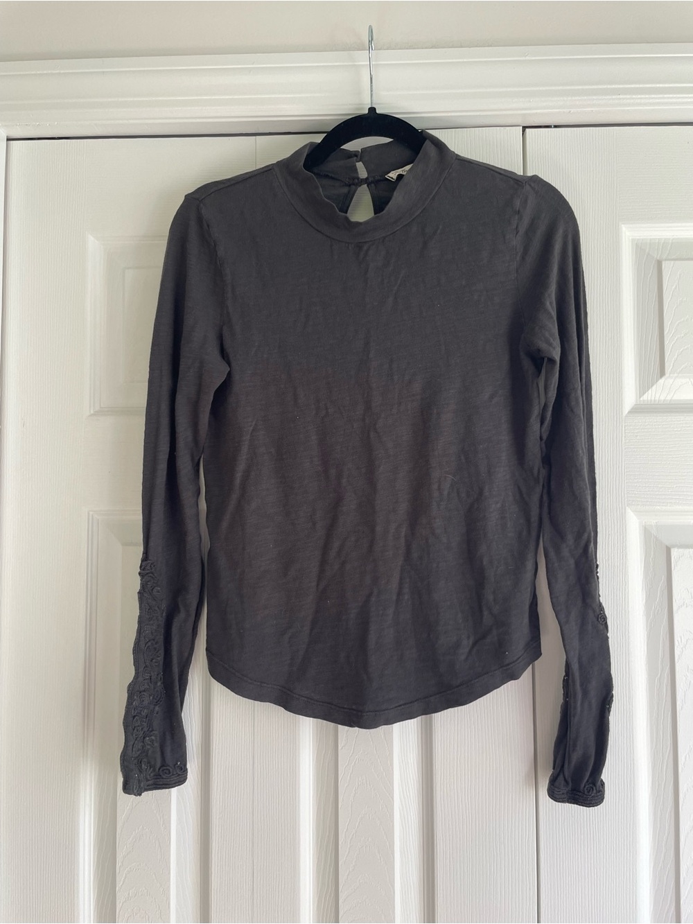 Free People Charcoal Gray Mock Neck Long Sleeve Top